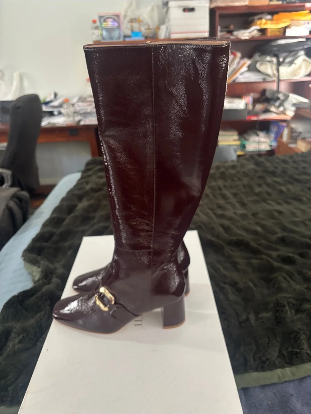 LK Bennett Patent Over-the-Knee Riding Boots in Burgundy